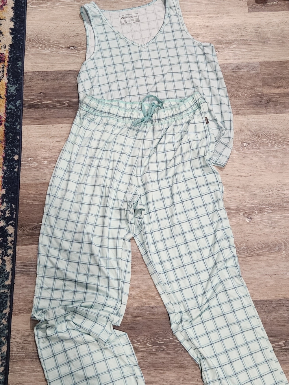 Eddie Bauer Light Blue Plaid Kids Pajama Set - Sleeveless Top & Pants